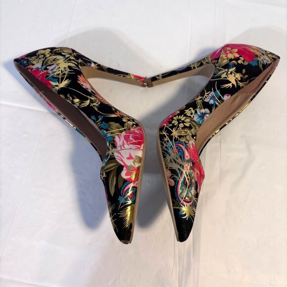 Black & Gold Stiletto Heels With Floral Pattern in Vibrant Colors Size 36 EURO - Picture 6 of 8